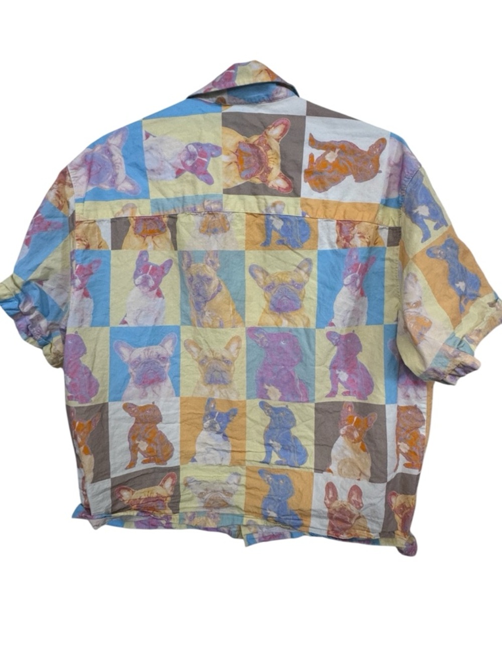 Retro 90s French Bulldog Checkered ASOS Women’s Oversized S Button Down Shirt - Picture 4 of 5